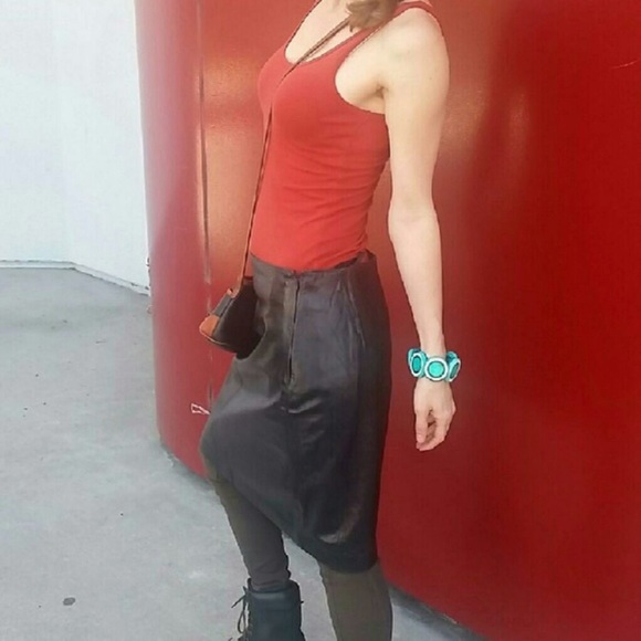 Black Cat ~ High Waist Leather Pencil 90's Black - Picture 3 of 6